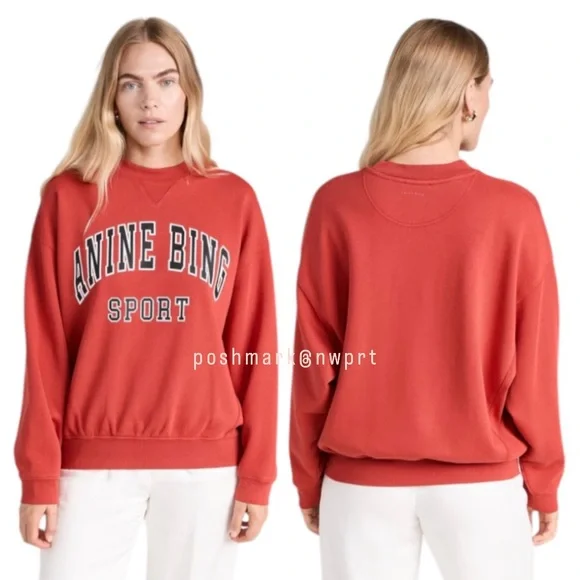 ANINE BING ♥️ Sport Jaci Graphic Logo Sweatshirt Pullover Red Black S Small - Picture 15 of 15